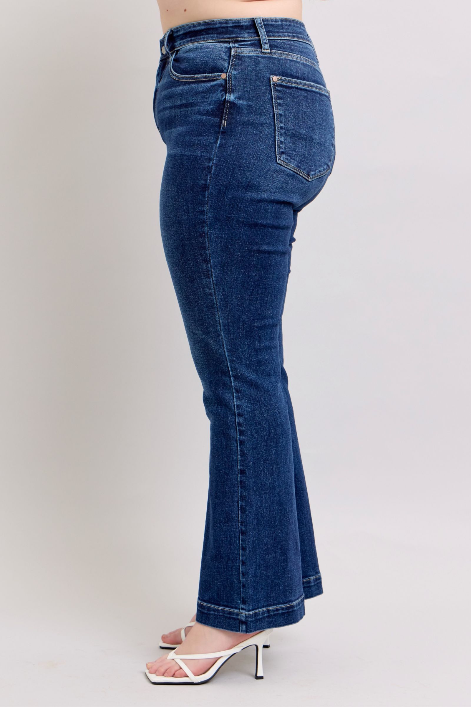 Full Size High Rise Flare Jeans with Pockets Plus Size
