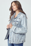 Full Size Distressed Drawstring Hooded Denim Jacket
