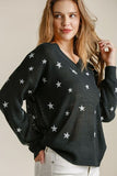 Full Size Star V-Neck Long Sleeve Sweater Plus Size