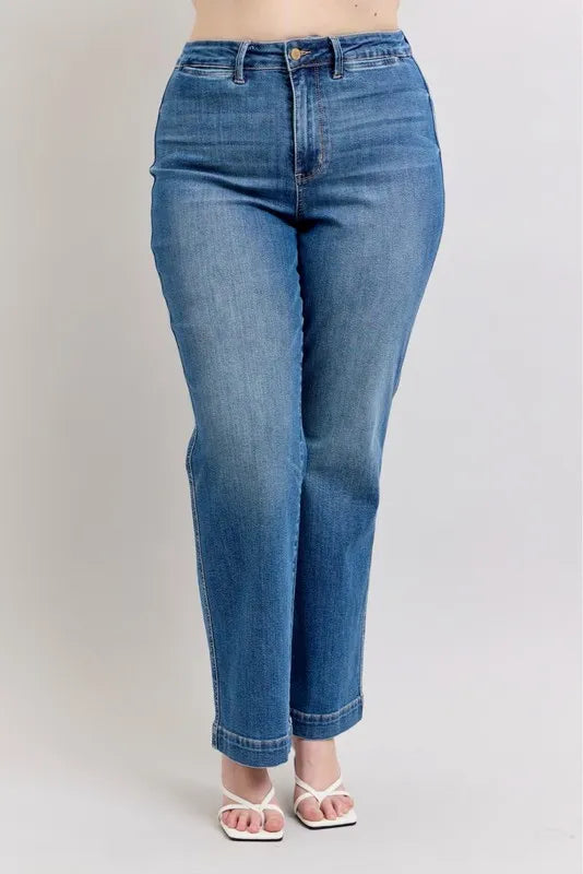 Full Size High Waist Contrast Thread Straight Plus Size