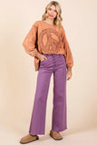 Twill High Waisted Button Fly Wide Leg Pants