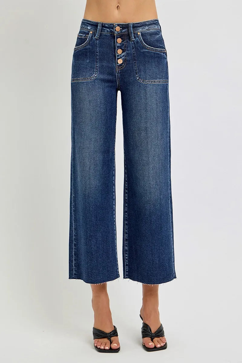 Full Size High-Rise Cropped Wide-Leg Button-Fly Jeans