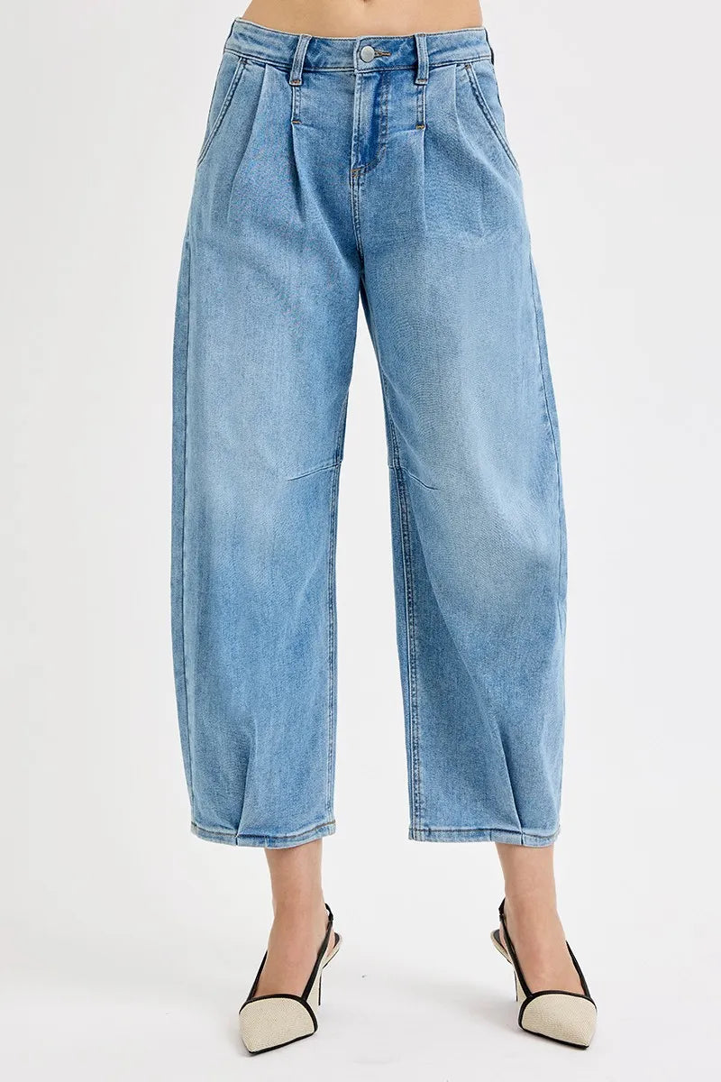 Vintage-Inspired High Waist Cropped Wide Leg Jeans