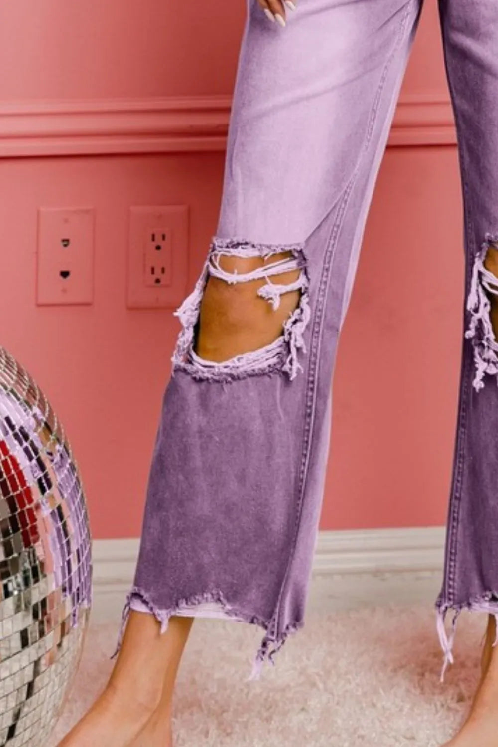 Distressed Vintage Washed Wide Leg Pants
