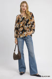 Nature-Inspired Balloon Sleeve Chiffon Blouse
