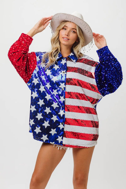Velvet Sequin American Flag Shirt
