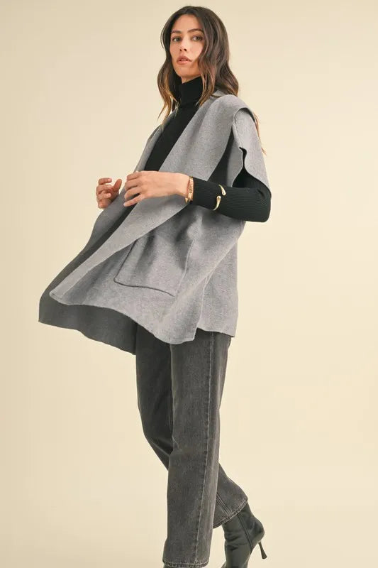 Knit Open Front Hooded Cardigan With Pocket