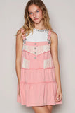Lace Accent Tiered Denim Pinafore Dress