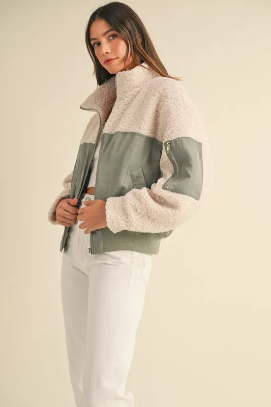 Shearling Contrast Bomber Jacket
