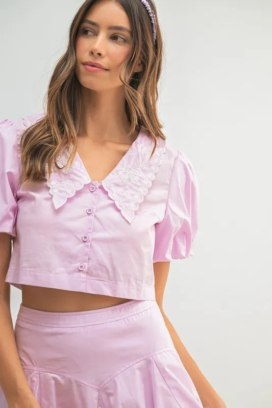 Puff Sleeve Button Down Top and Bubble Skirt Set