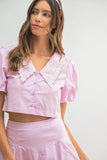 Puff Sleeve Button Down Top and Bubble Skirt Set