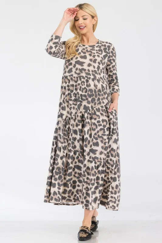 Full Size Leopard Print Asymmetric Tiered Midi-Dress Plus Size