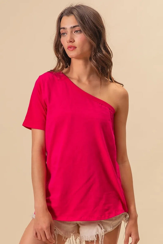 Cotton Span Knit One Shoulder Top