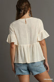 Lace-Embellished Half Sleeve Babydoll Top