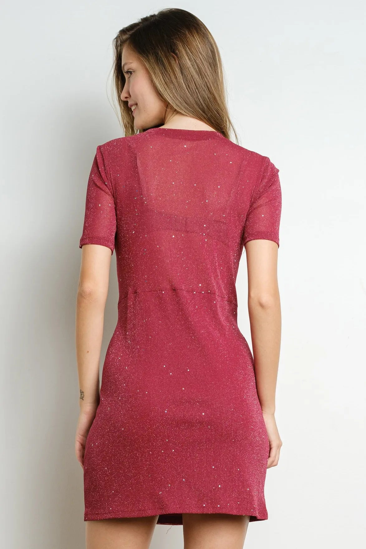 Twisted Front Glitter Mini Dress