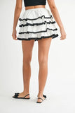 Poplin Ruffle Layered Contract Lace Trim Mini Skirt