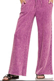 Acid Wash Fleece Palazzo Sweatpants with Pockets