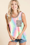 Sleeveless Tie Dye Top With Leopard Band