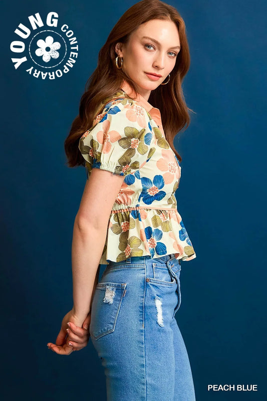 Vintage-Inspired Floral Puff Sleeve Top