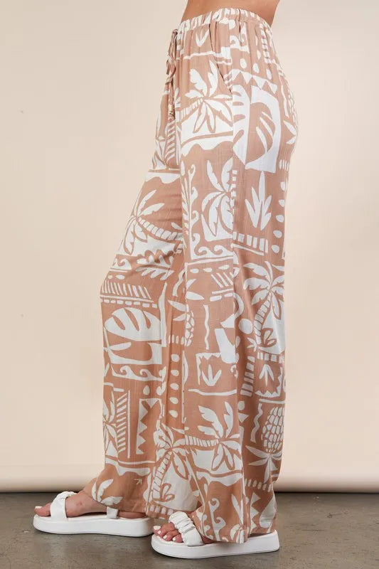 Printed Casual Wide Leg Resort Pants
