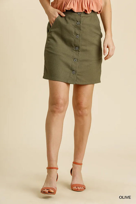 High-Waist Button-Front Mini Skirt with Pockets