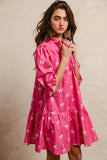 Tropical Palm Print Bohemian Mini Dress With Tie Detail