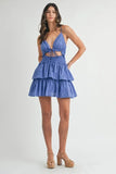 Lace Eyelet Ruffle Mini Dress With Front Cutout