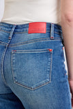 Full Size Plaid Print Cuff Straight Leg Jeans with Pockets
