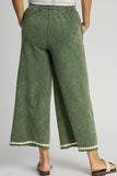 Full Size Peace Lace Applique Mineral Wash Wide Leg Pants Plus Size