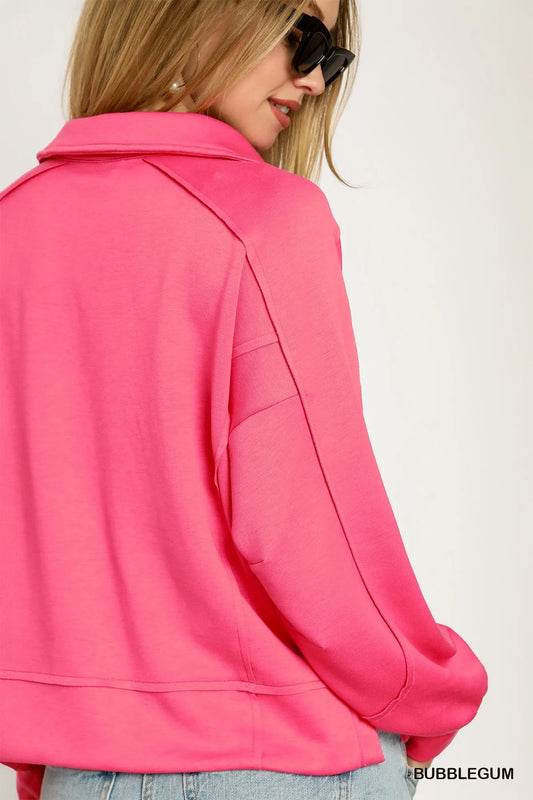 Seam Detail Long Sleeve Polo Shirt with Side Slit