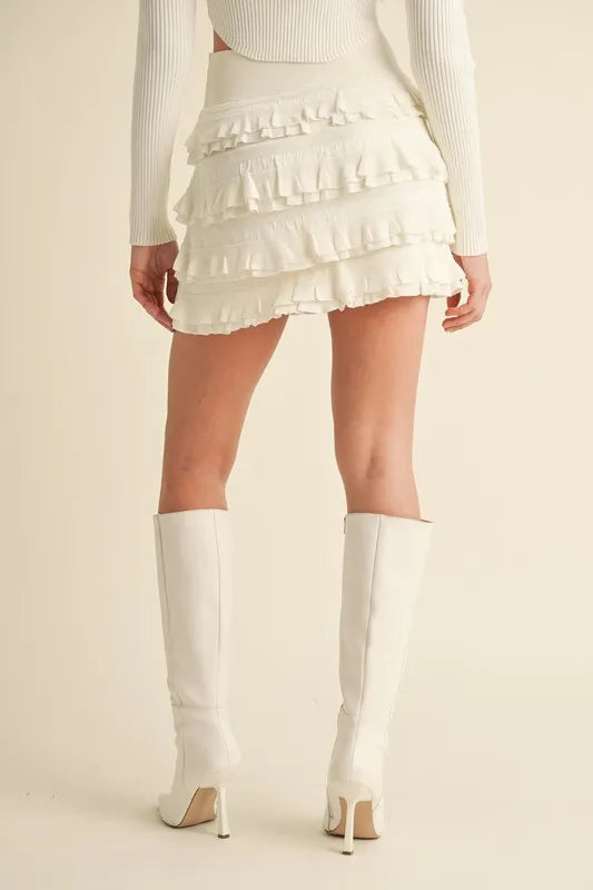 Ruffled Detail High Waist Knit Mini Skirt