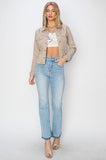 Full Size Raw Hem Button Up Cropped Denim Jacket Plus Size