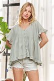 Button Down Ruffled Babydoll Blouse