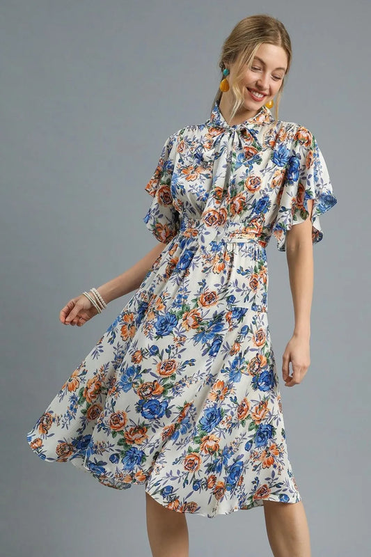 Vintage-Inspired Flutter Sleeve Midi Dress