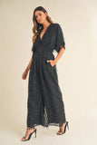 Fluffy Deep V Neck Wide Leg Jumpsuit