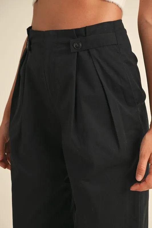 High Waist Front Pleated Detail Wide Leg Pants