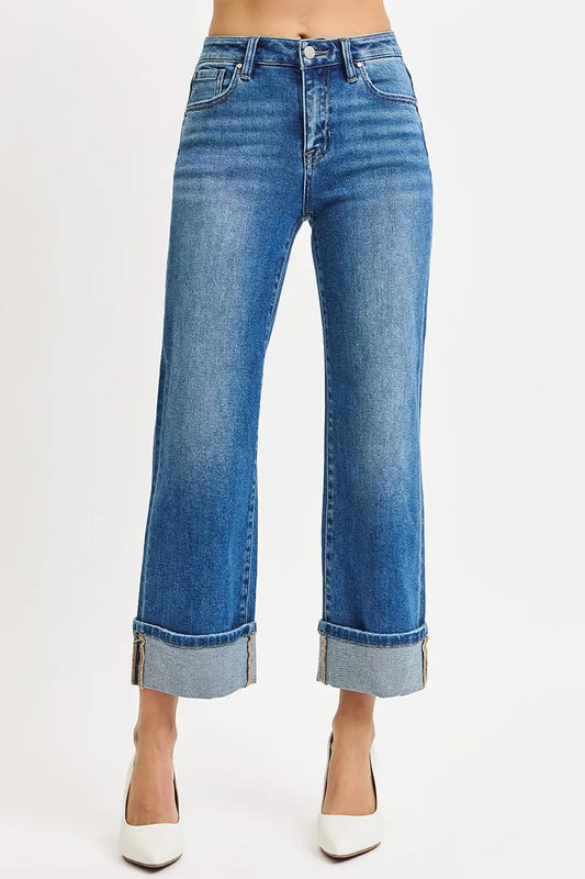 Full Size Mid Rise Cropped Straight Hemmed Jeans