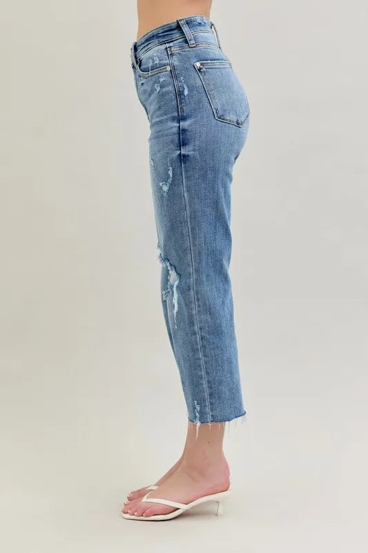 Full Size High Waist Destroy Crop Wide Leg Jeans Plus Size