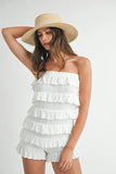 Pointelle Knit Fabric Ruffled Tube Romper