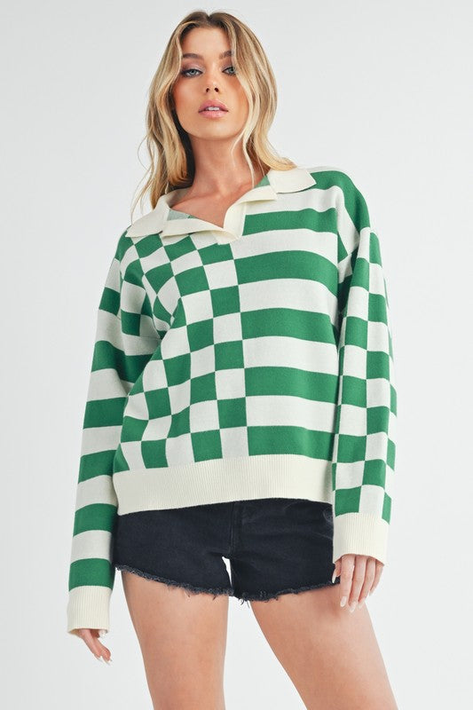 Striped & Checkered Drop Shoulder Sweater