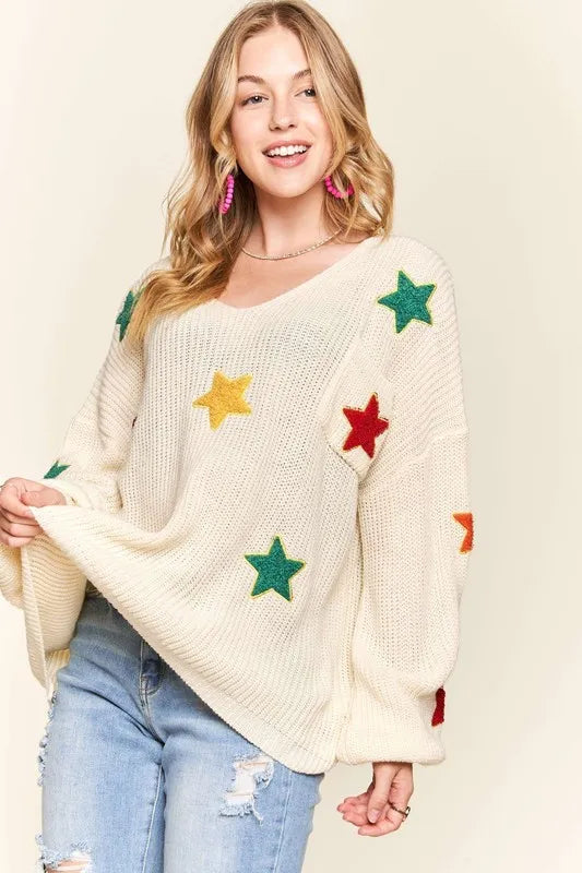 Multi Color Star Sweater Top