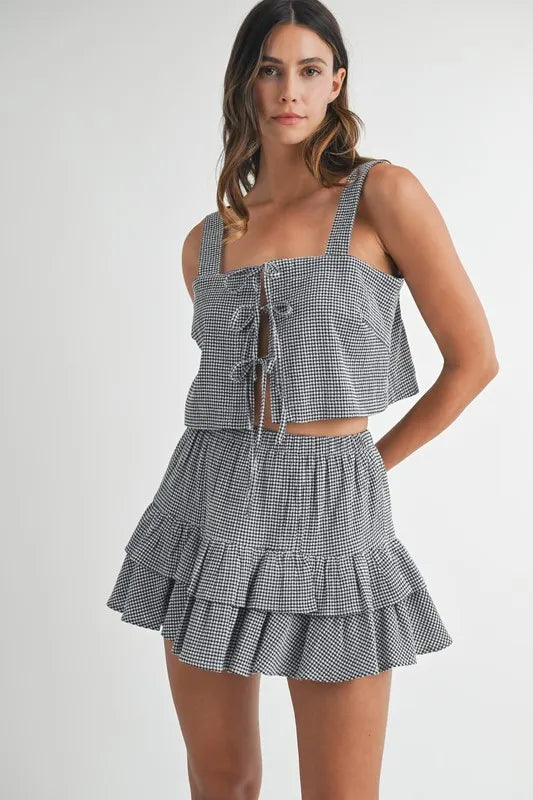 Gingham Plaid Crop Top and Mini Skirt Set