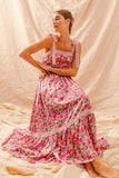 Bohemian Floral Maxi Dress With Adjustable Lace Straps