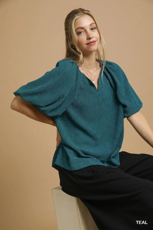 Flutter Sleeve Notch Neck Blouse