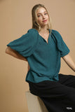 Flutter Sleeve Notch Neck Blouse