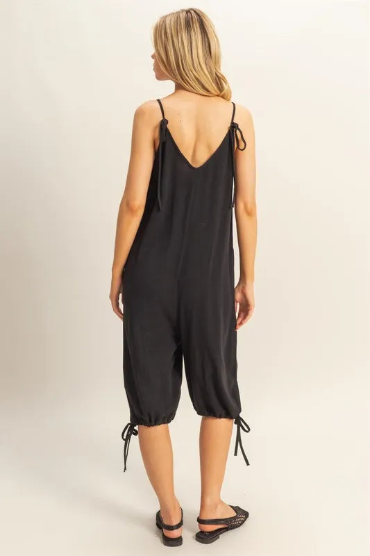 V-Neck Pocket Detail Side Tie Hem Romper