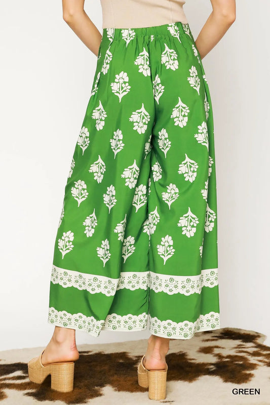 Boho Floral Palazzo Wide-Leg Pants