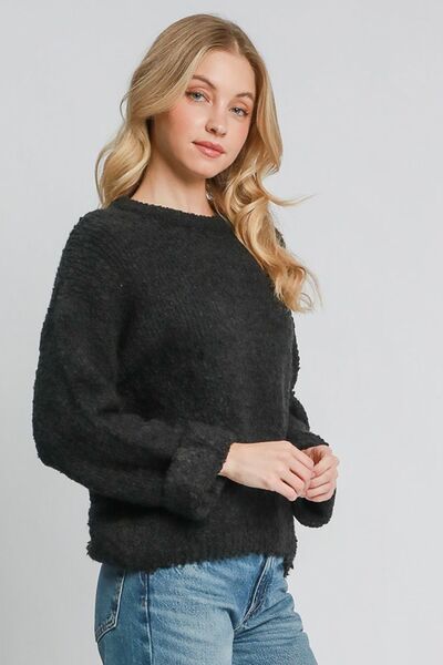 Full Size Round Neck Long Sleeve Boucle Sweater Plus Size