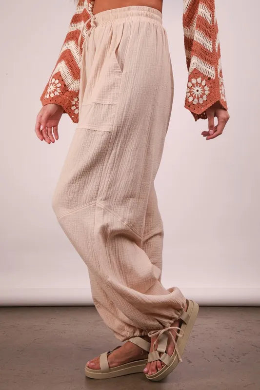 Wide Leg Gauze Solid Pants