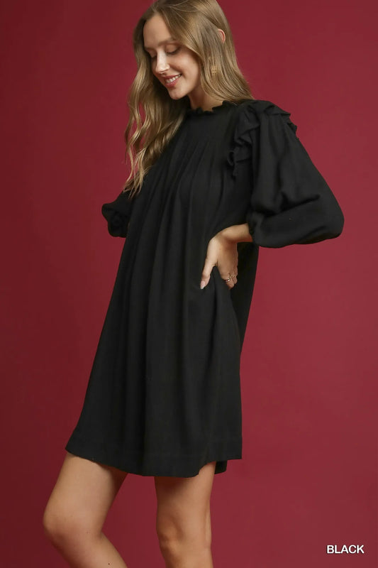 Ruffled Linen Pleated Babydoll Summer Dress